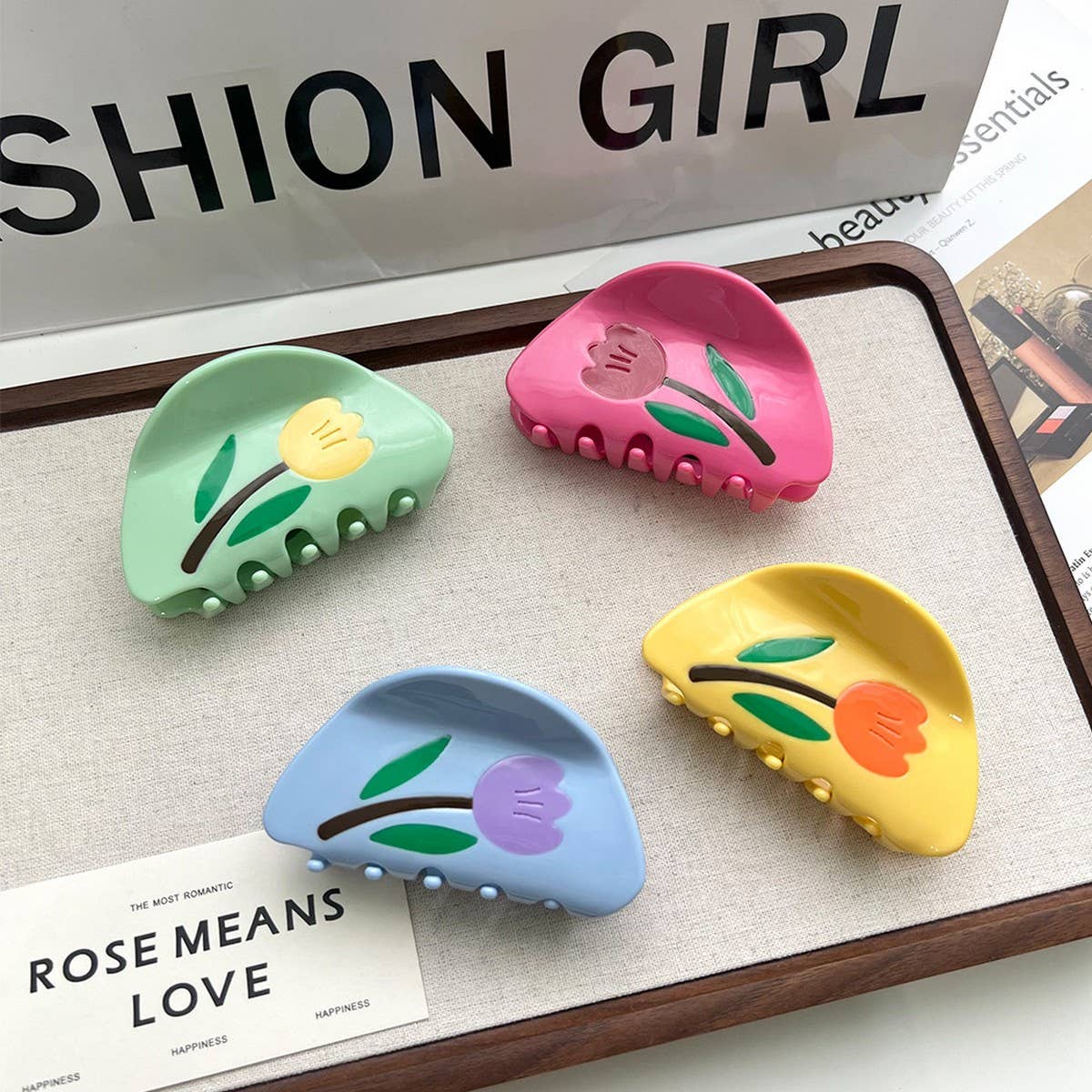 Colorblock Tulip Hair Claw,  Floral Acetate Clip