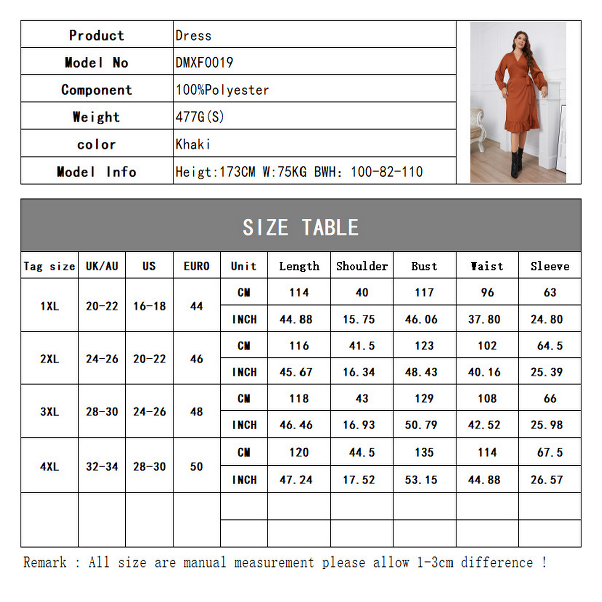 Long Sleeve Wrap Dress for Plus Size Women