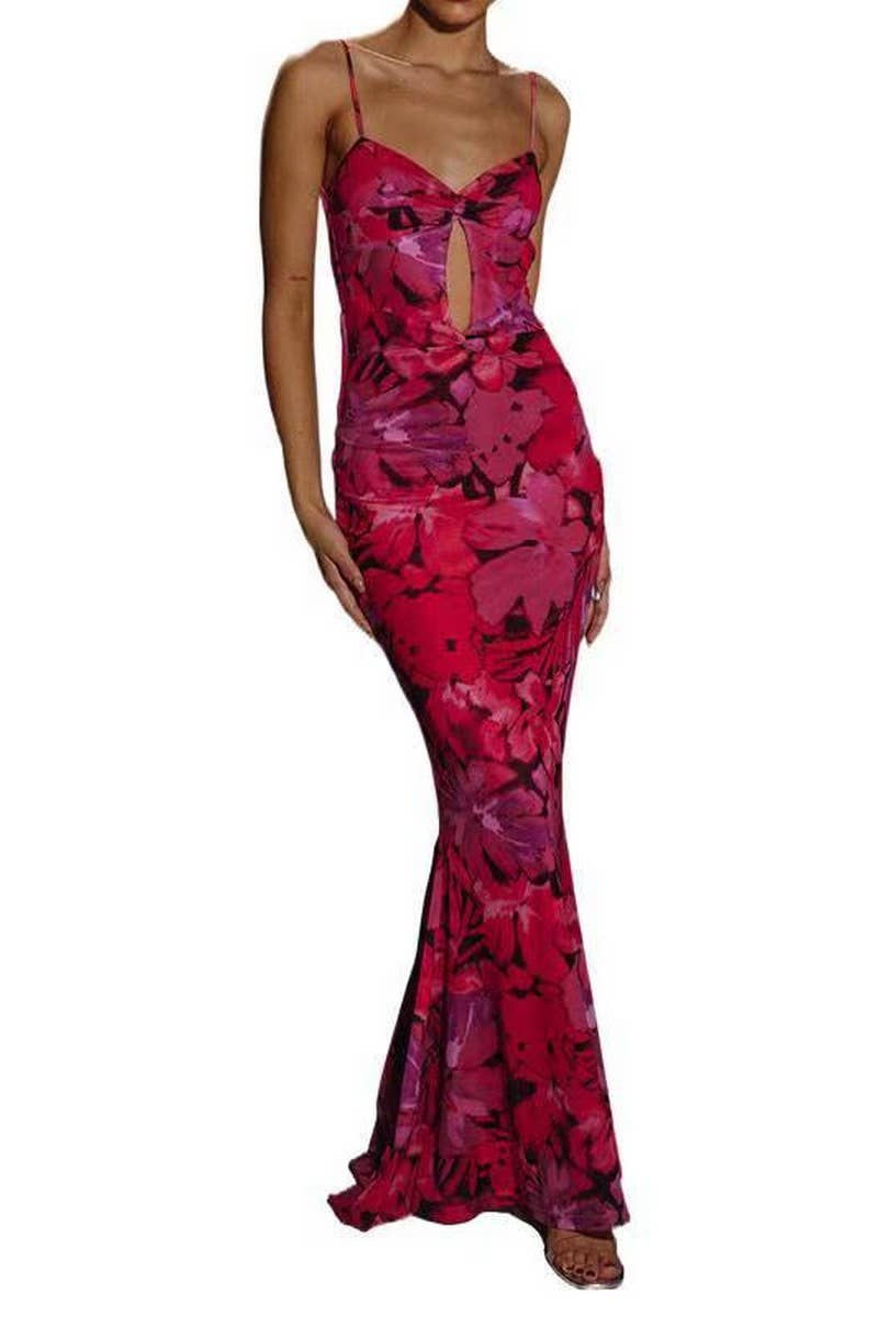 CWDMD5695_SPAGHETTI STRAP FLORAL MESH SEXY MAXI DRESS