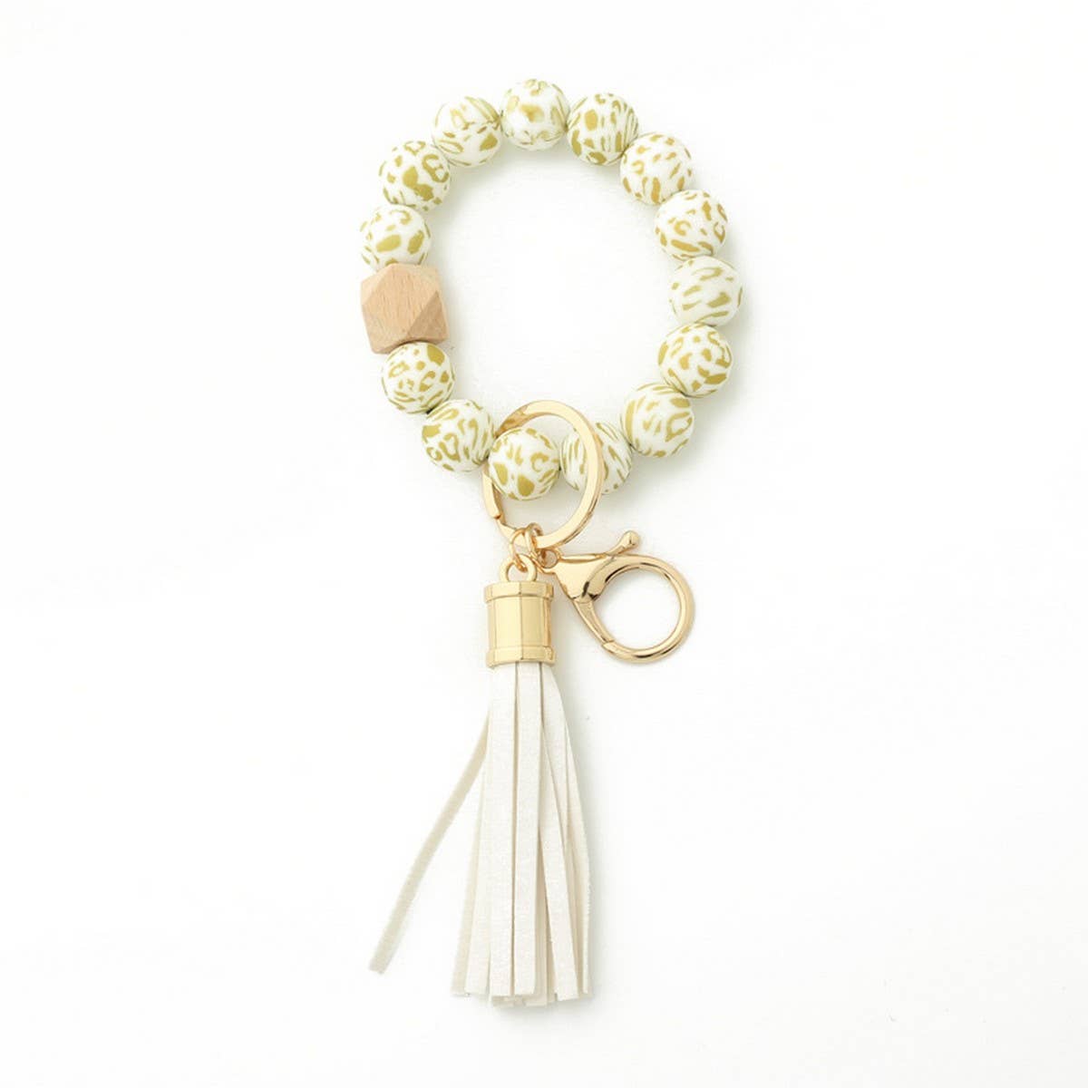 Leopard Print Silicone Bead Bracelet Keychain