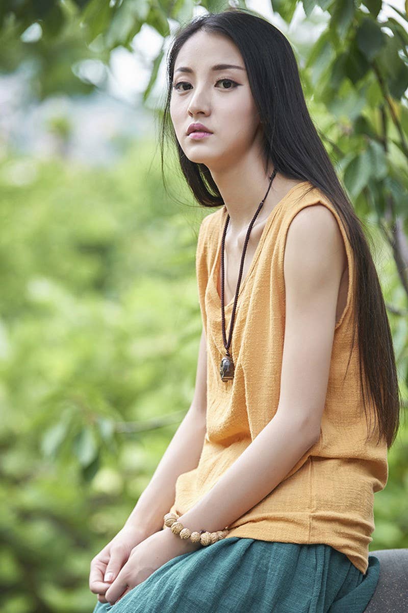 Cwtblsl0565_Loose Cotton And Linen Sleeveless Vest