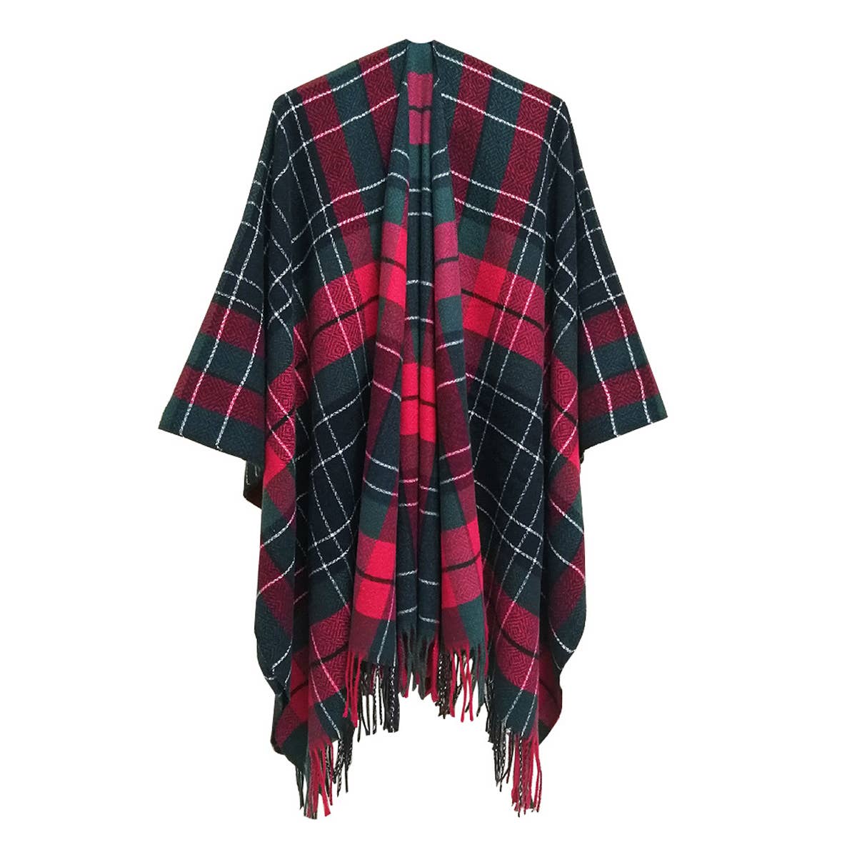 CAPE DOUBLE-SIDED PLAID SLIT SHAWL_CWASC1209