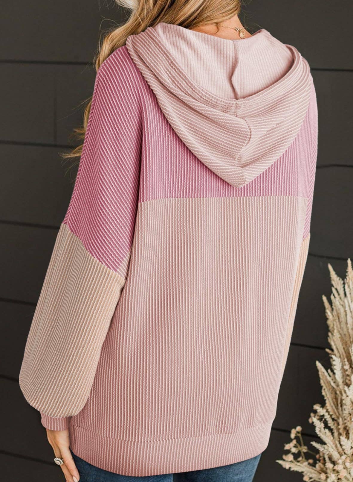 Twisted striped color-blocked hooded sweatshirt