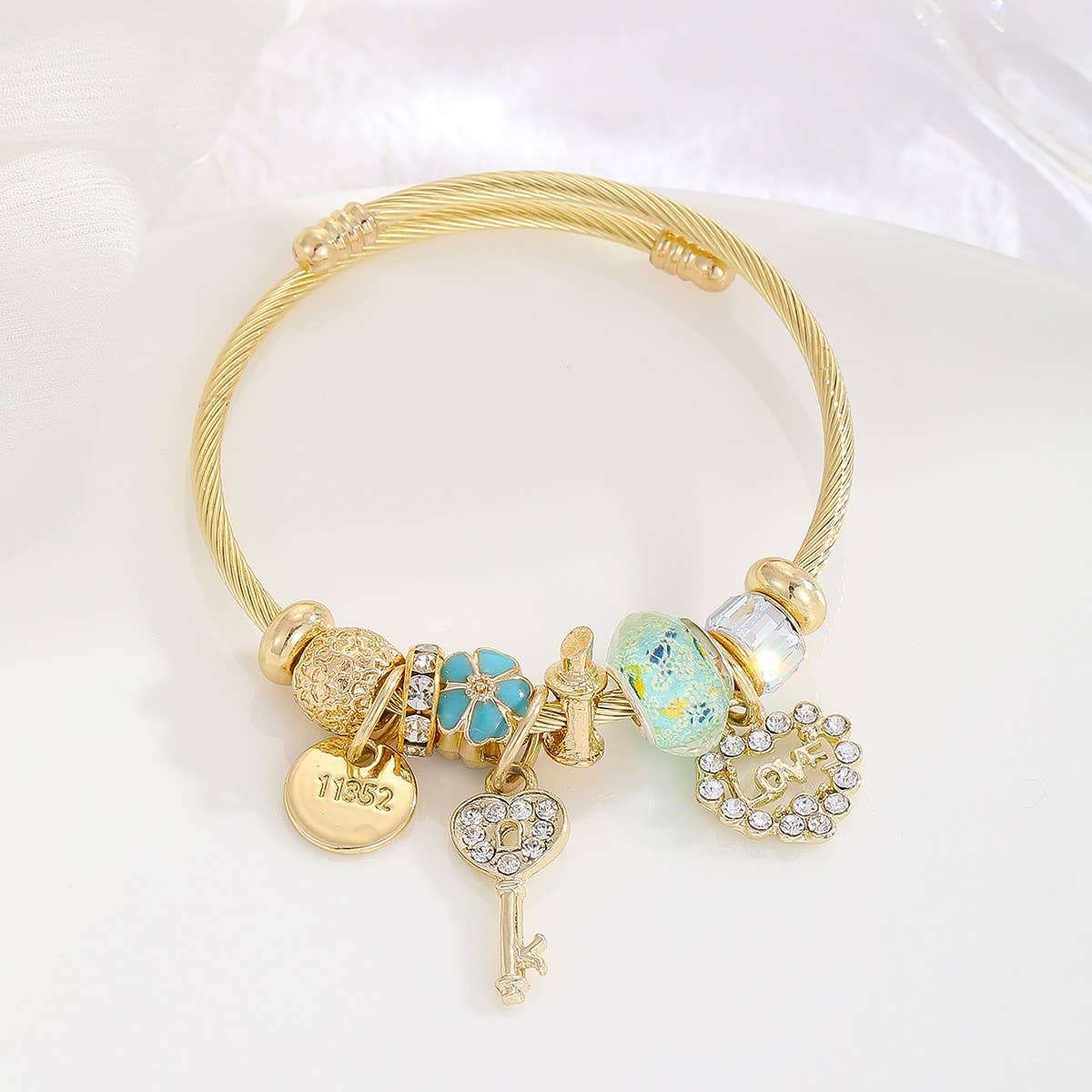 Elegant Alloy Couple Bracelet with Crystal Pendant