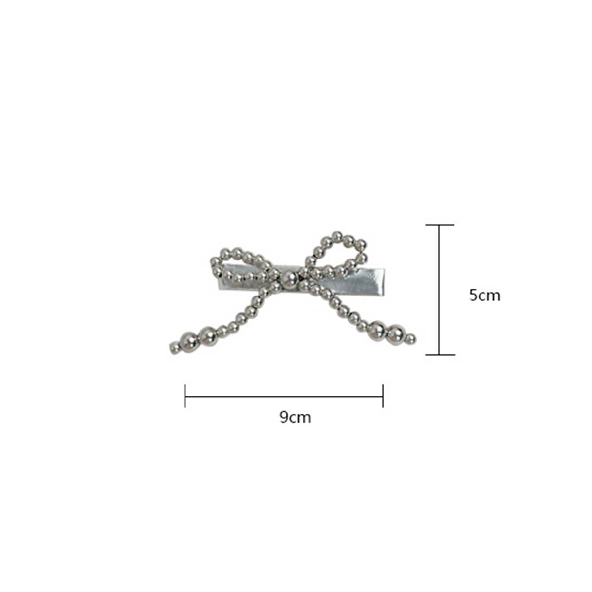 Silver pearl bow hair clip duck beak clip