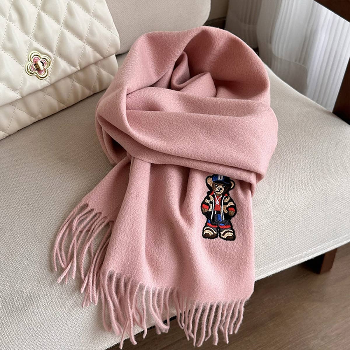 British Plaid Bear Scarf - Unisex Winter Warm Wrap_CWASC1496