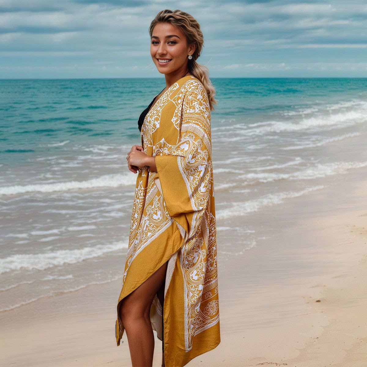 Vacation Floral Kimono Beach CoverUp BikiniCardigan