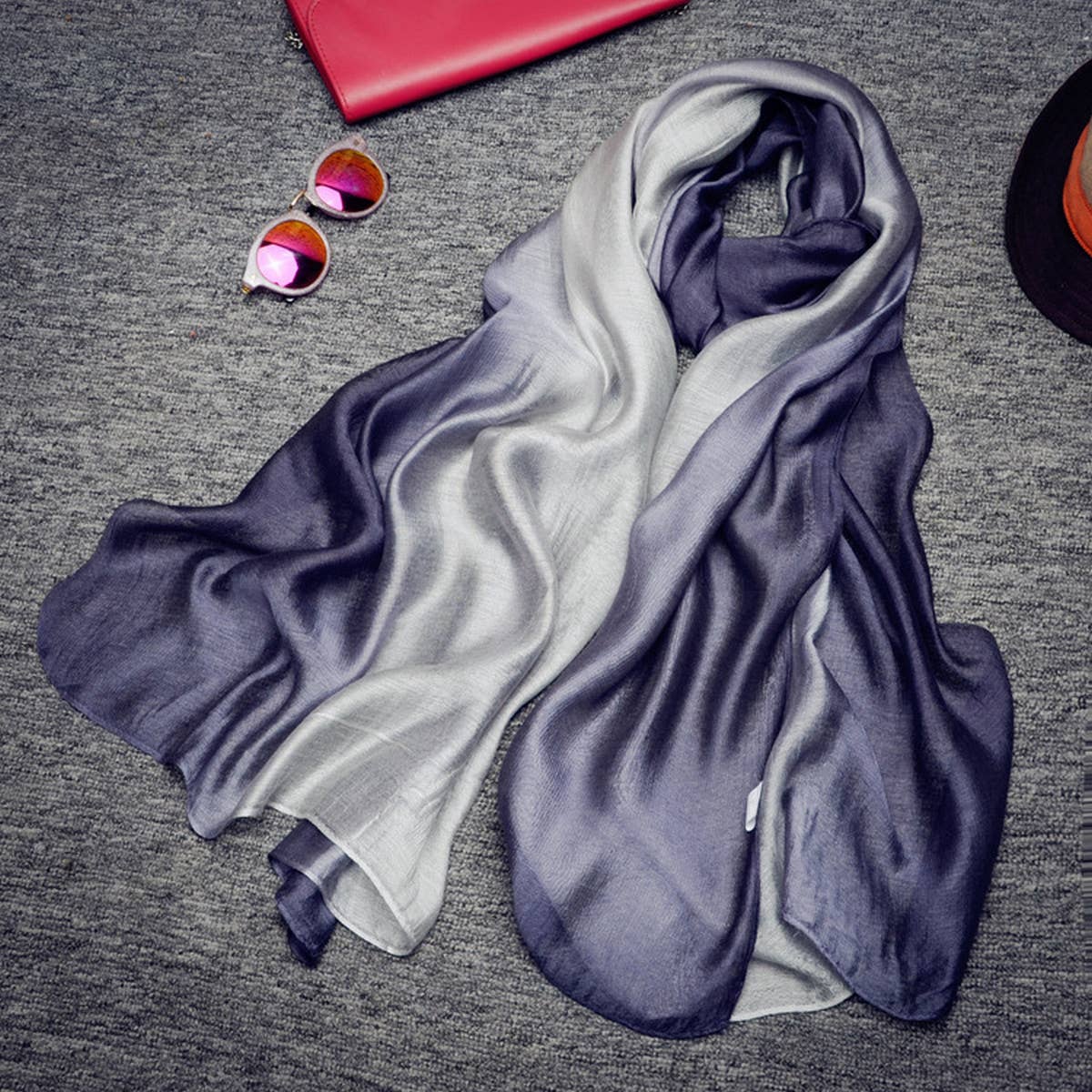 Gradient silk long scarf shawl