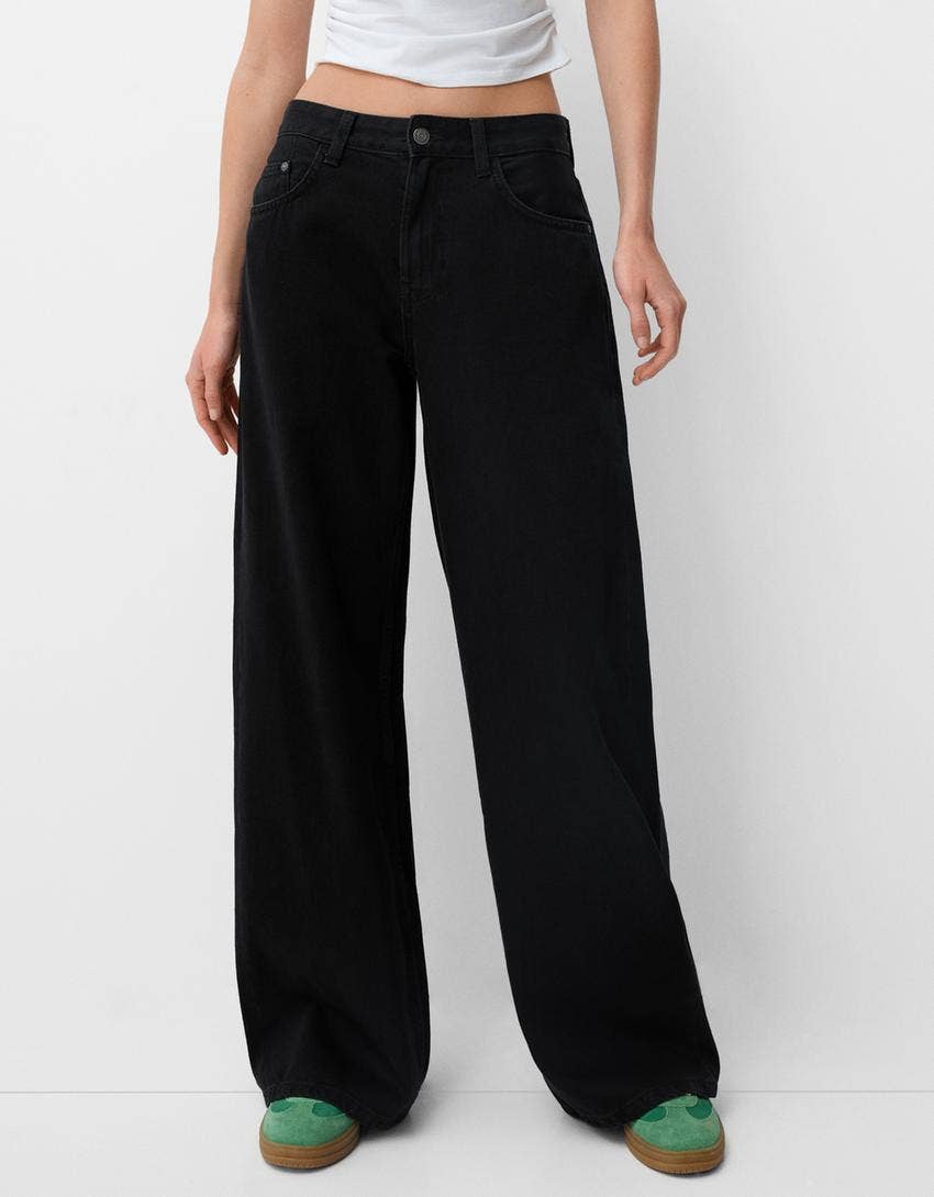 WASH WIDE-LEG MID-WAIST STRAIGHT-LEG PANTS