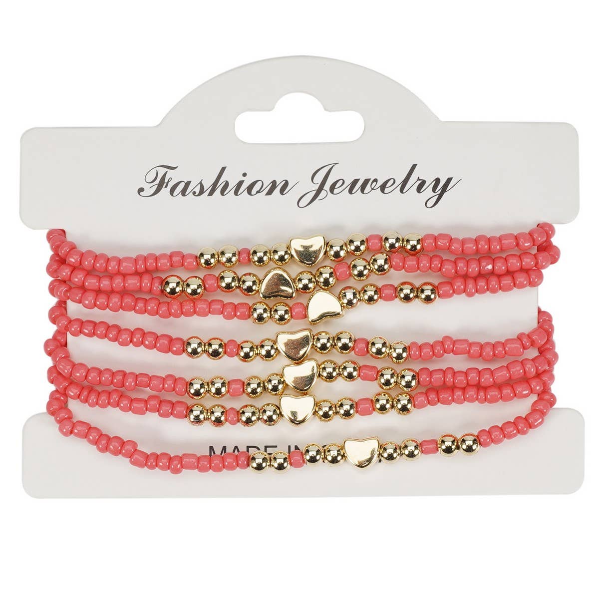 CWAJE05685_BOHO HEART MULTI LAYER ELASTIC BEADED BRACELET