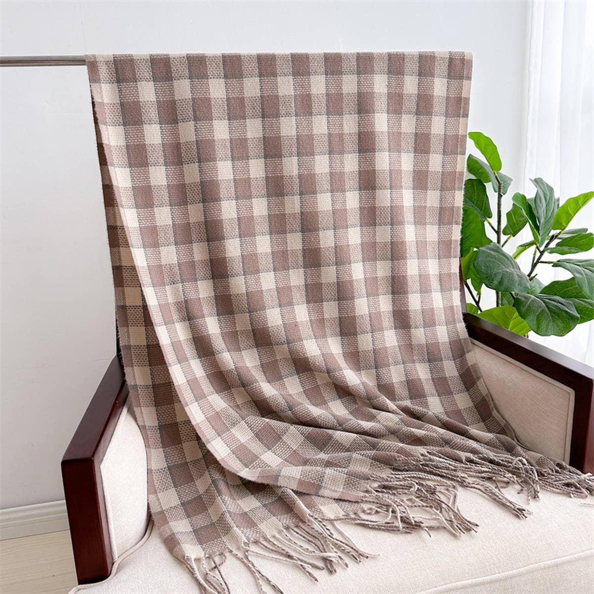 Plaid Faux Cashmere Scarf ??Cozy Long Fringe Wrap_CWASC1442