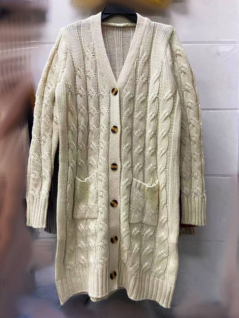 SINGLE-BREASTED TWIST SOLID COLOR LONG CARDIGAN