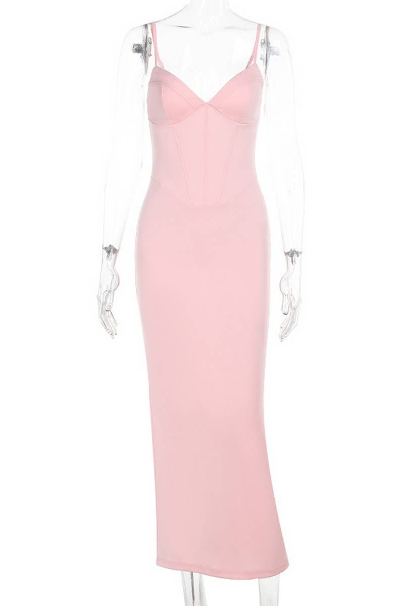 CWDMD5105_SPAGHETTI STRAP BACKLESS WAIST SLIM MAXI DRESS