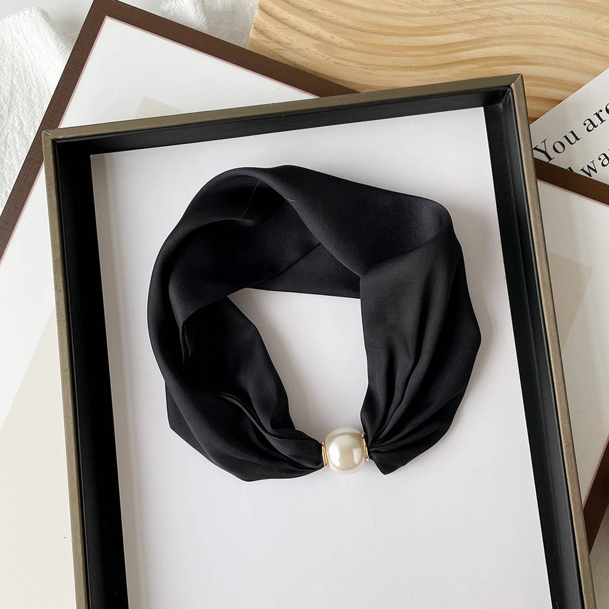 Pearl button scarf - elegant printed scarf_CWASC0821