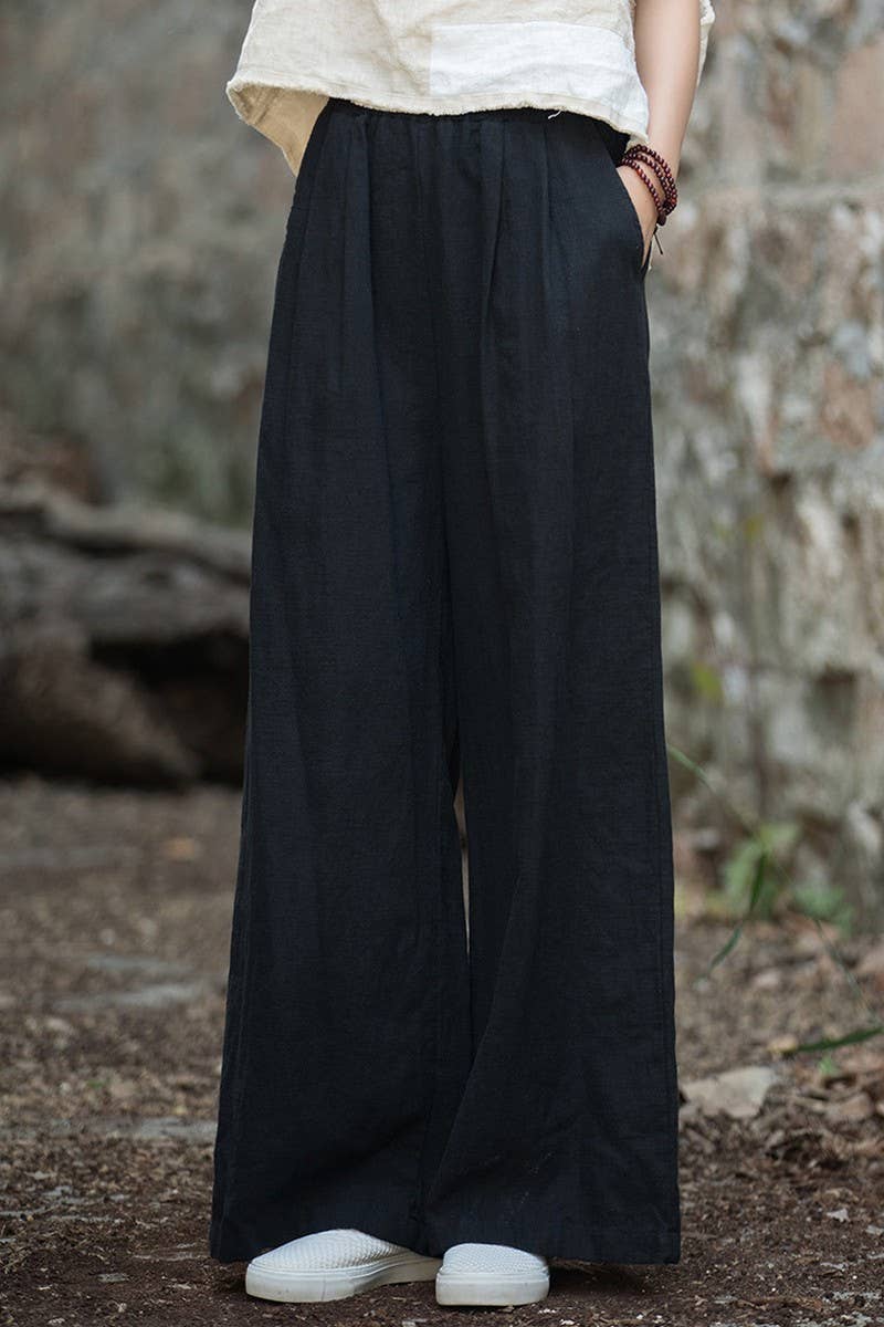 CWBLP1377_COTTON AND LINEN SAND-WASHED WIDE-LEG TROUSERS