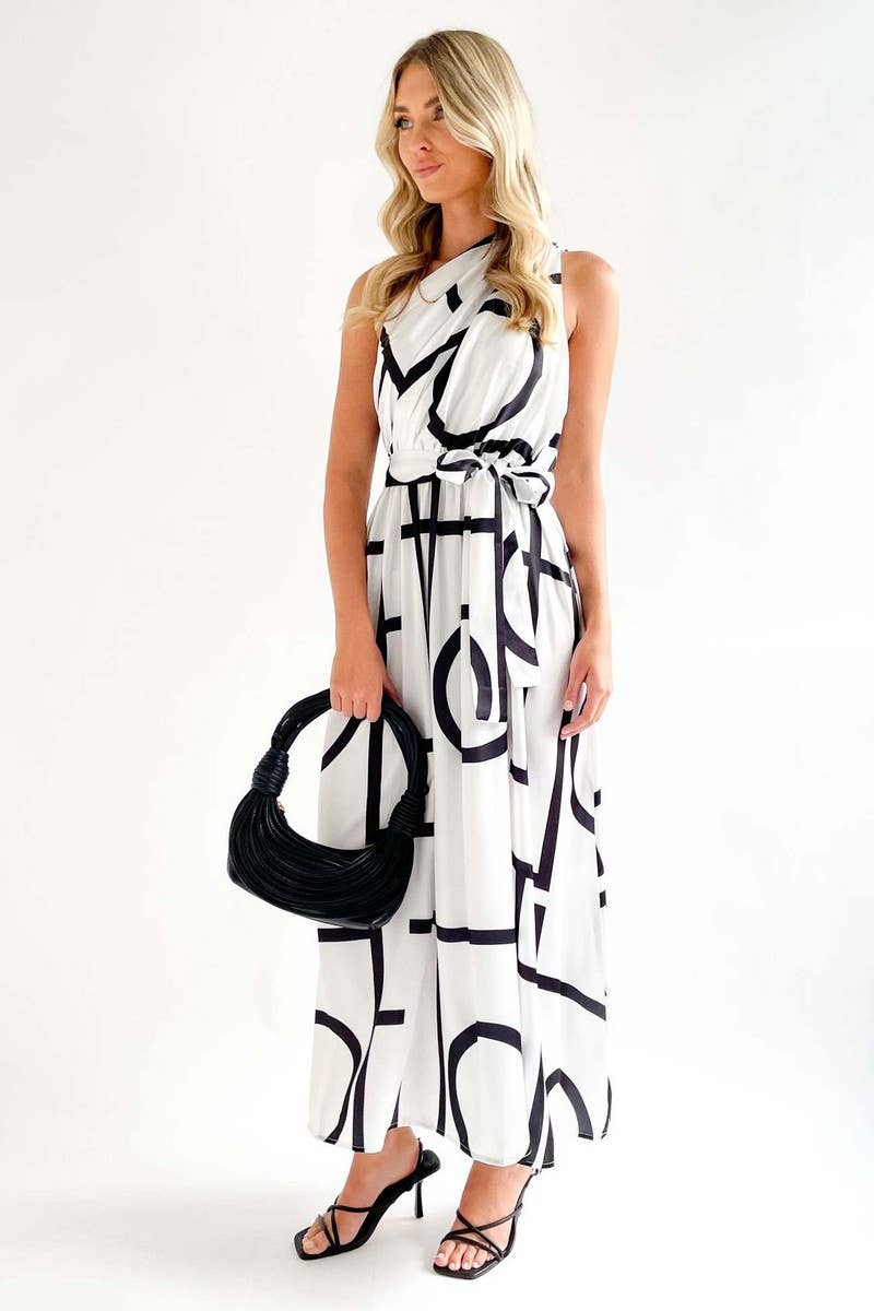 CWDMD1611_SLANT SHOULDER SLEEVELESS SEXY PRINT MAXI DRESS