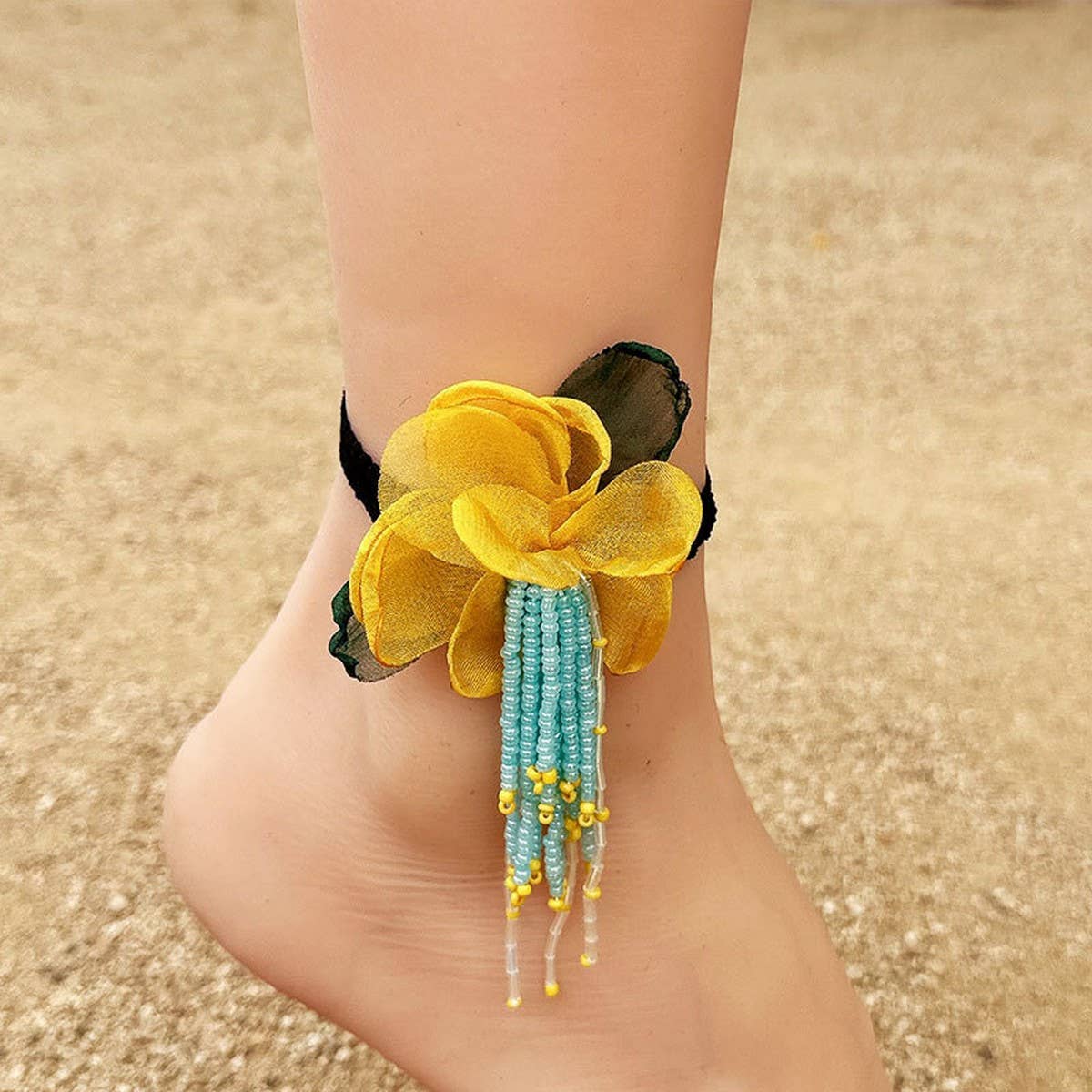 Boho Flower Tassel Anklet ??Handmade_CWMM6351