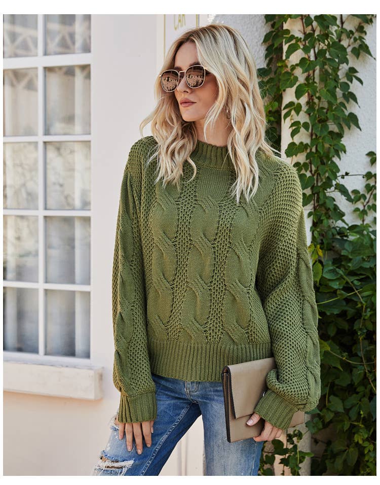 Solid color twisted floral half turtleneck sweater