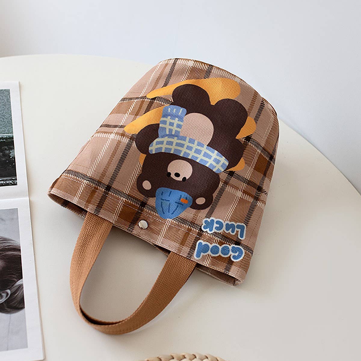 Cartoon Plaid Lunch Bag for Moms & Work_CWAB5599