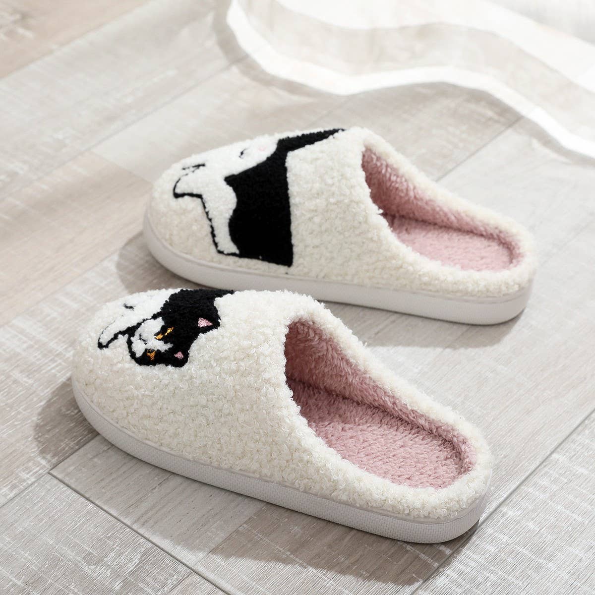 FUNNY EGG CAT EMBROIDERED COTTON SLIPPERS