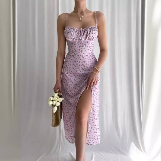 PRINT FLORAL SLIM-FIT SEXY DRESS WITH HIP WRAP