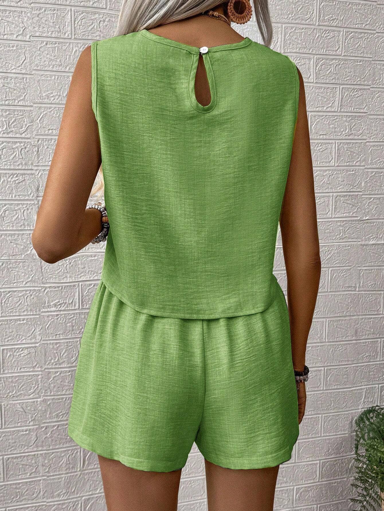 Solid color tank shorts fashion two-piece set