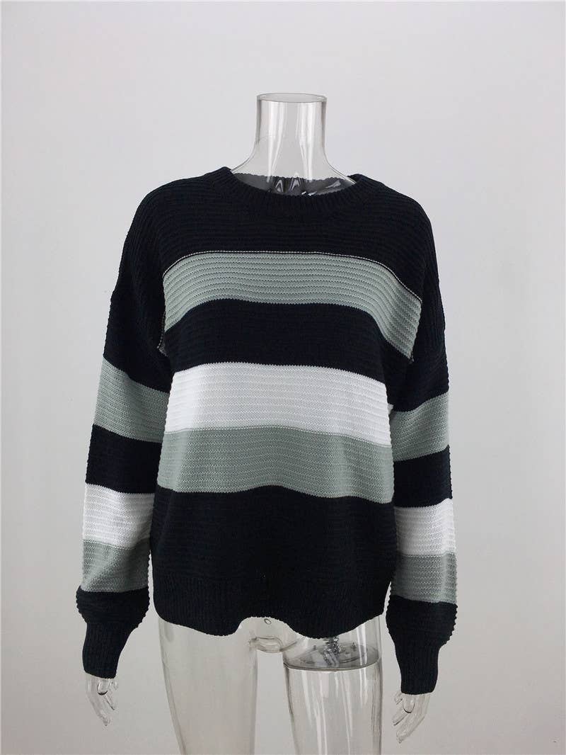 INTERCOLOR PATCHWORK PULLOVER LOOSE SWEATER
