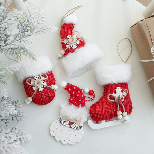 Red Plush Stocking Glove Christmas Tree Ornament_CWMM9764