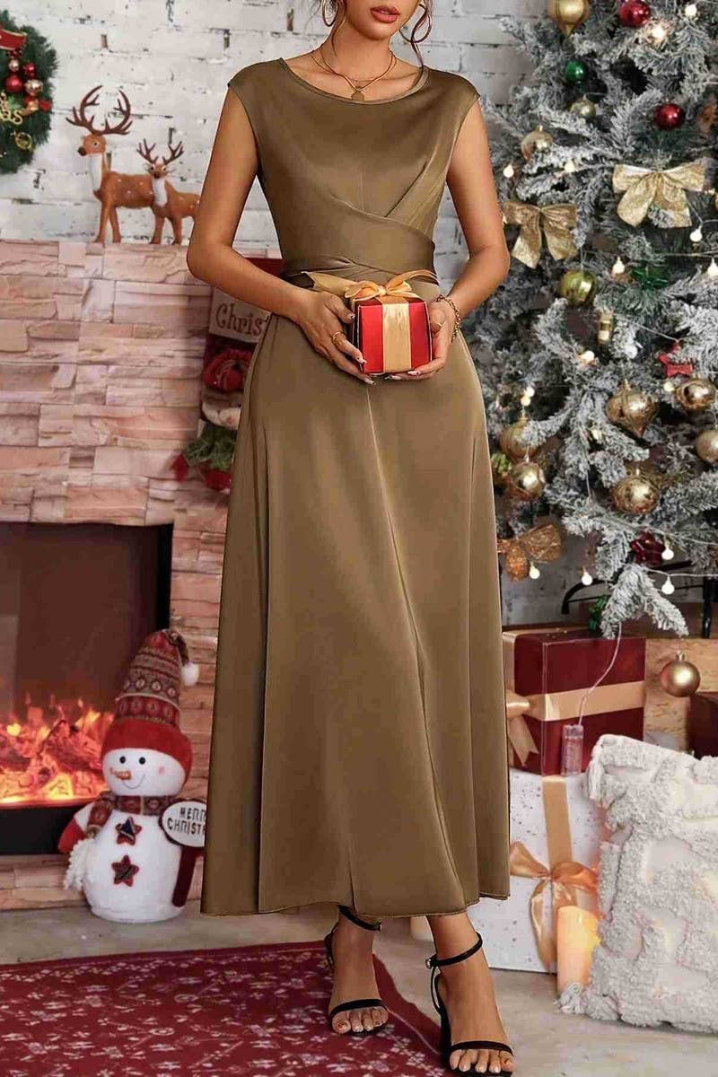 CWDMD5063_EVENING TIE SLEEVELESS DRAPE TEMPERAMENT DRESS