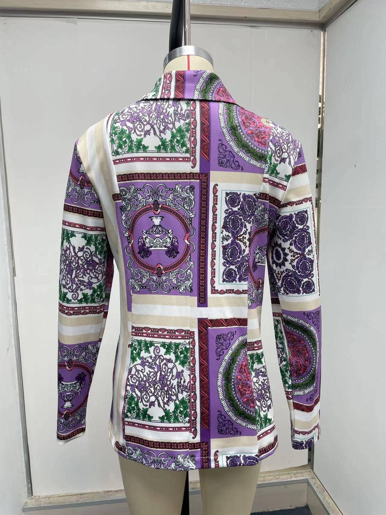 LAPEL LONG SLEEVE FASHION SEXY PRINTED SUIT