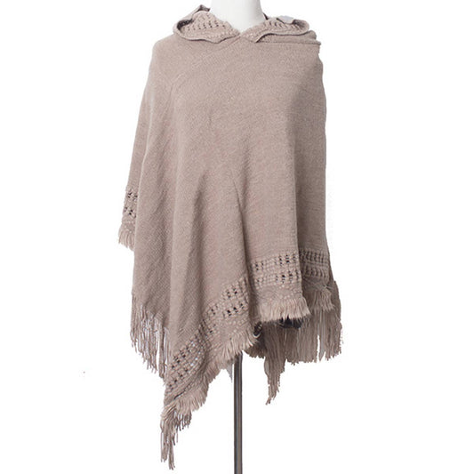 WOMEN SOFT PULLOVER PONCHO SWEATER CAPE WITH HOOD