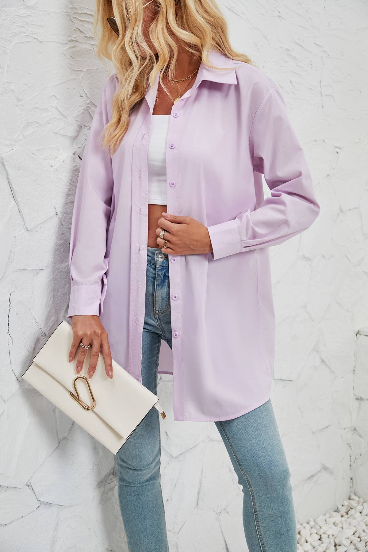 SOLID COLOR FASHION CASUAL LONG SLEEVE LONG SHIRT