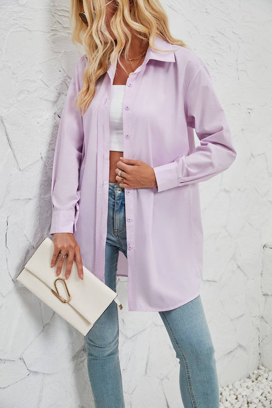SOLID COLOR FASHION CASUAL LONG SLEEVE LONG SHIRT