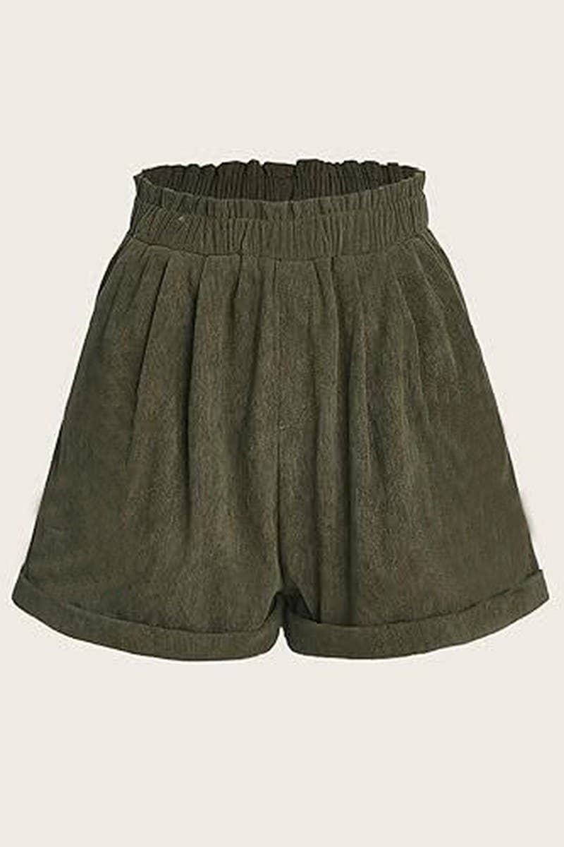 CWBSP0570_CORDUROY PAPERBAG WAIST ELASTIC STRAIGHT SHORTS