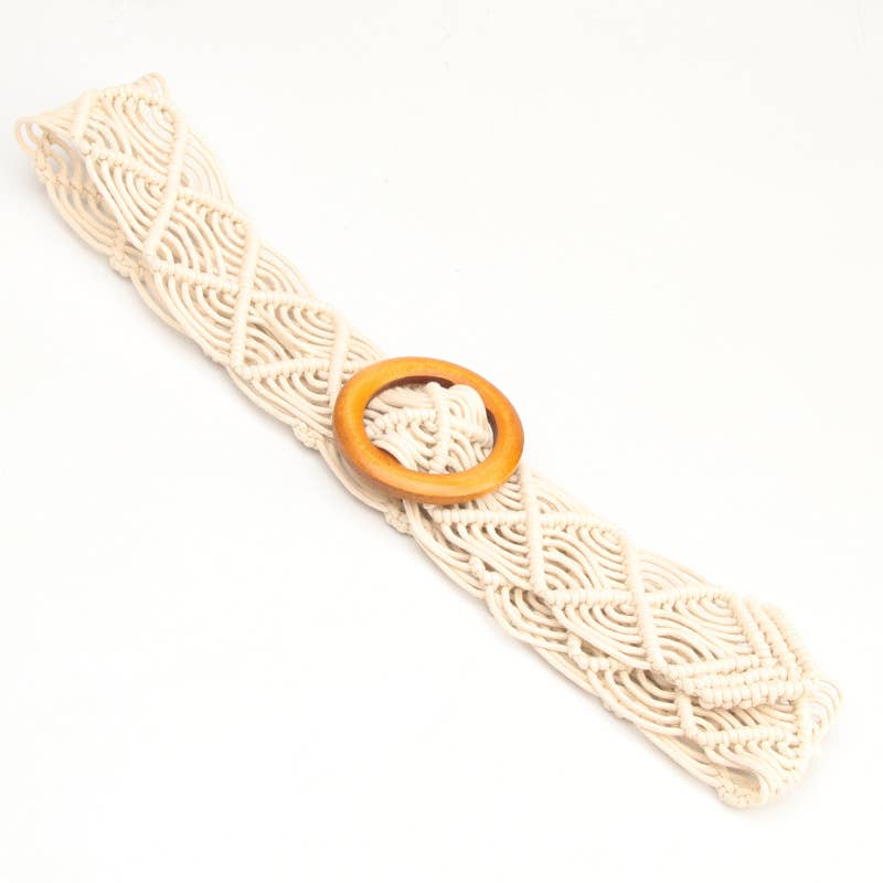 Wax rope woven hollowed-out wooden buckle belt