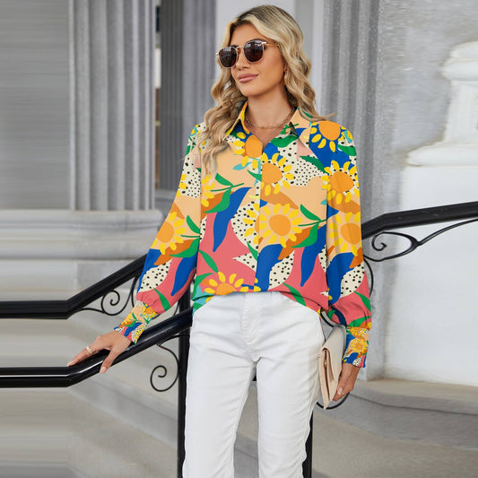 LAPEL FLORAL PRINT CASUAL LONG-SLEEVED SHIRT