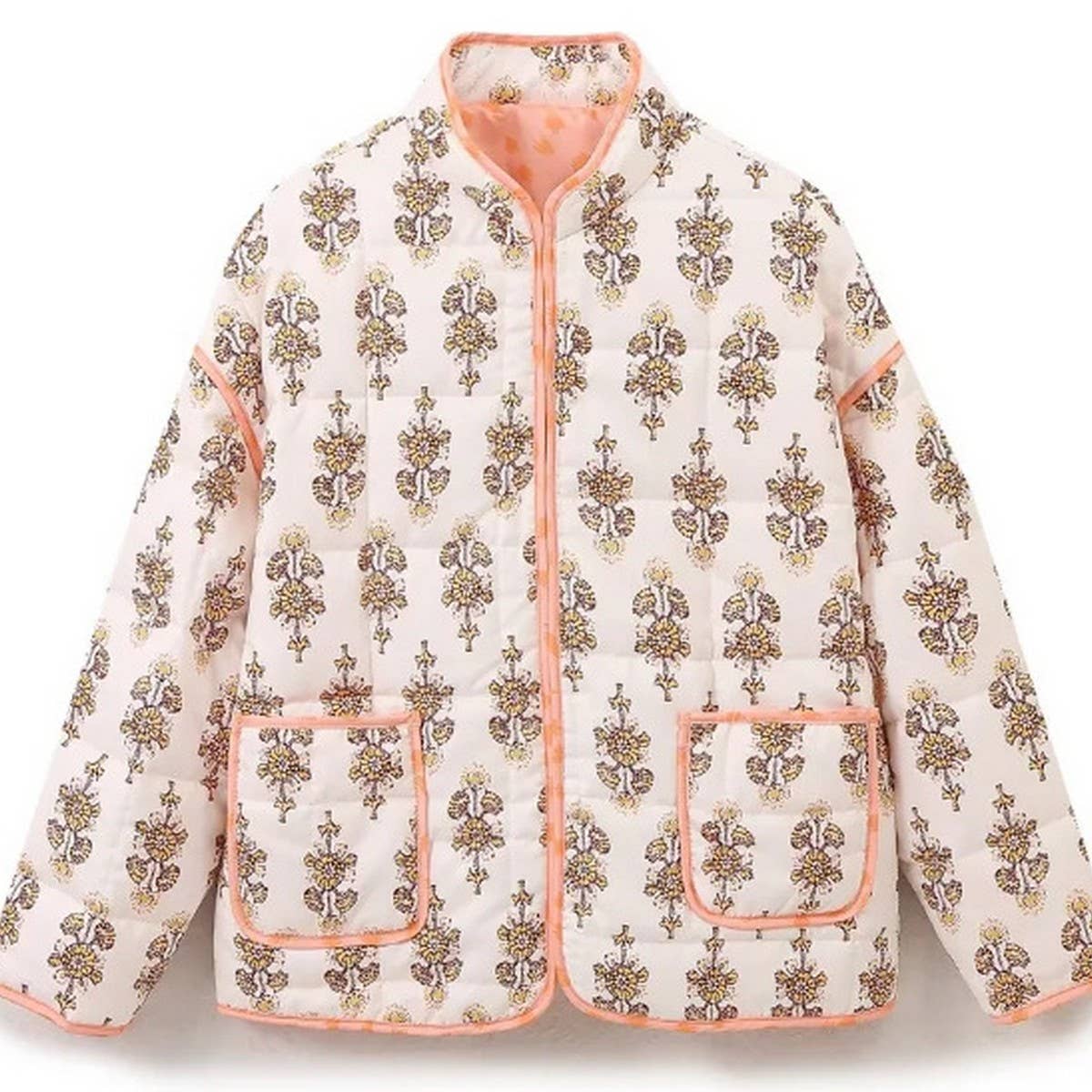 REVERSIBLE FLORAL LOOSE WARM QUILTED JACKETS