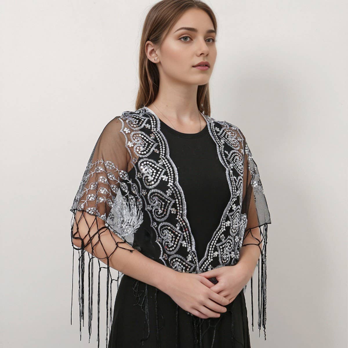 ETHNIC CLASSIC PEACOCK TASSEL TRIANGLE SHAWL