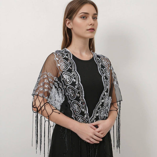 ETHNIC CLASSIC PEACOCK TASSEL TRIANGLE SHAWL