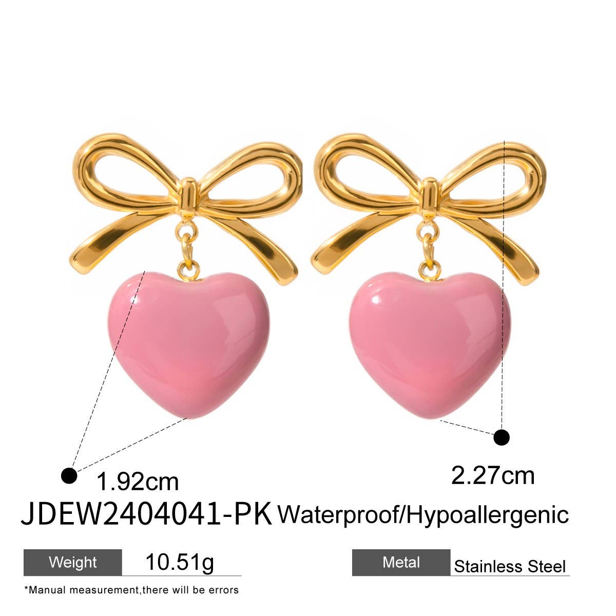 BOW WITH A HEART-SHAPED OIL DROP EARRINGS_CWAJE1881