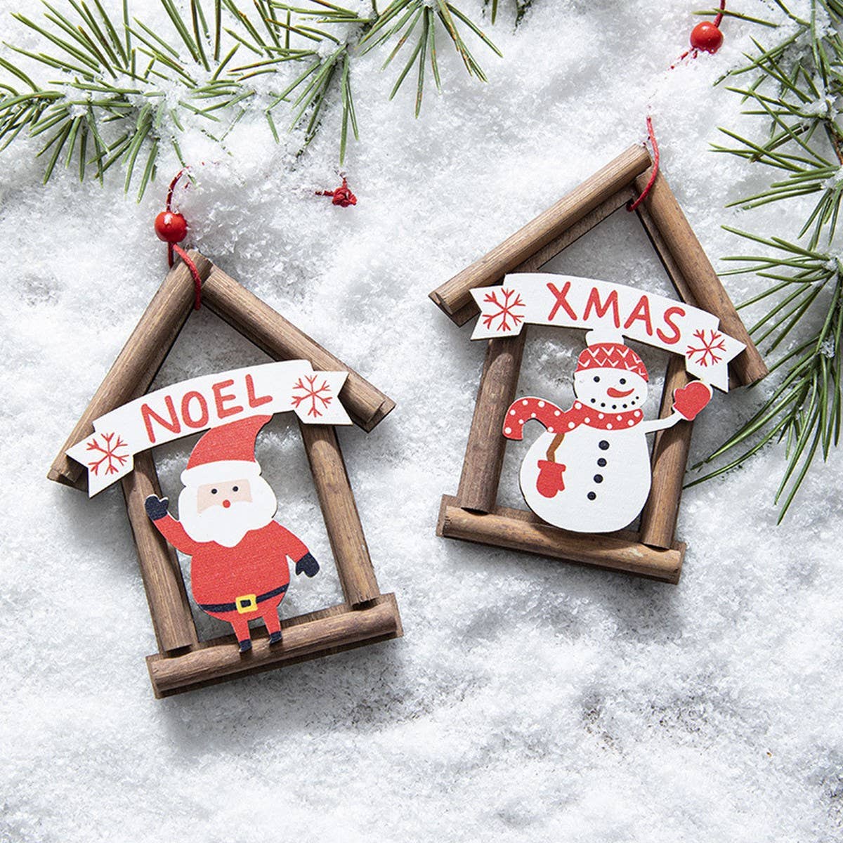 Wooden House Christmas Tree Hanging Ornament_CWMM9778