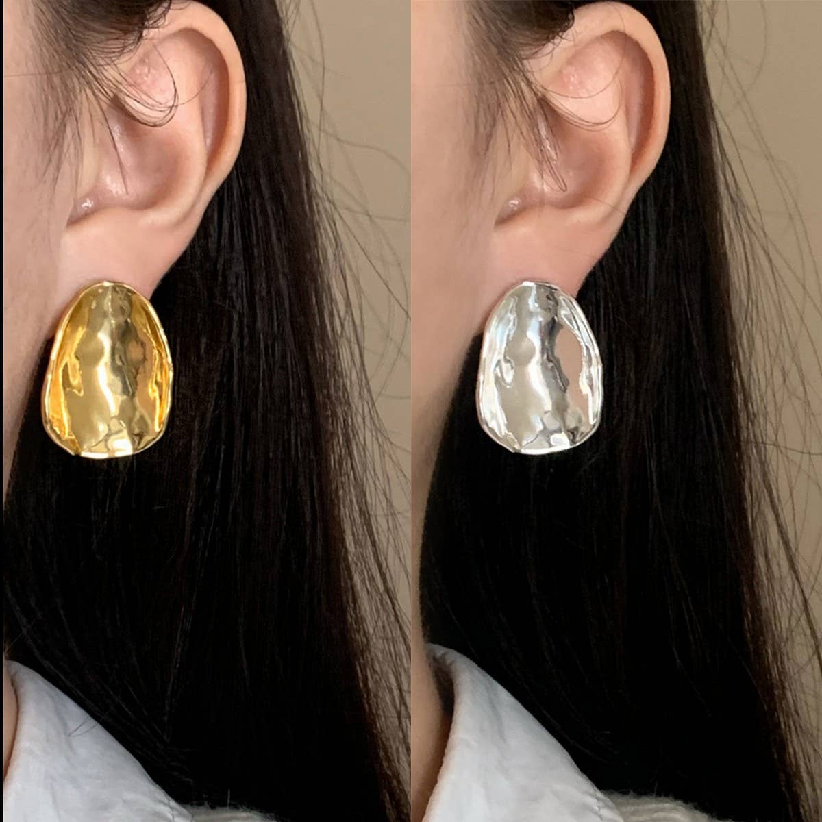 NICHE DESIGN METAL STYLE CONCAVE OVAL EARRINGS_CWAJE3121