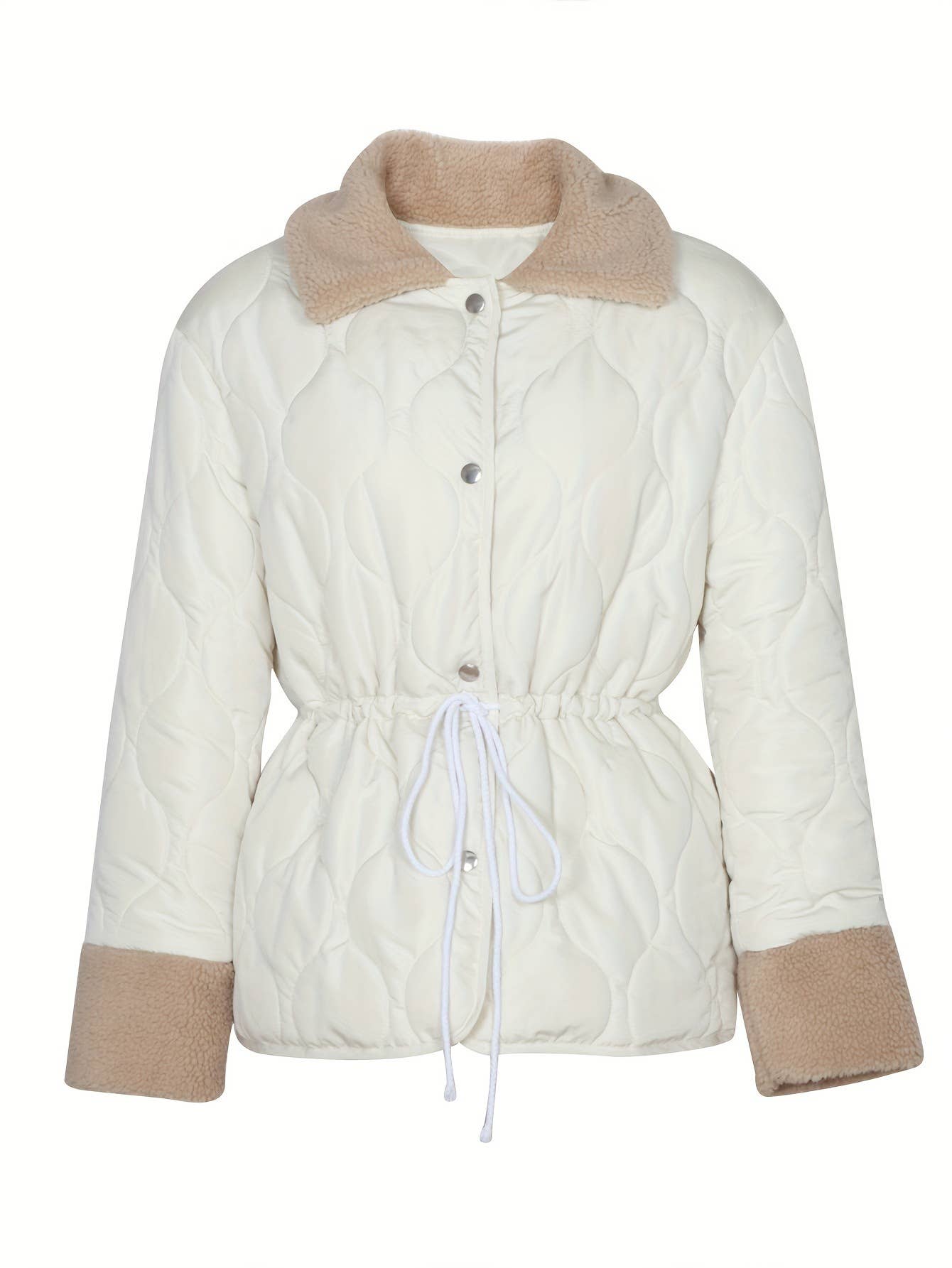 Lace-up waist-closed single-breasted padded coat