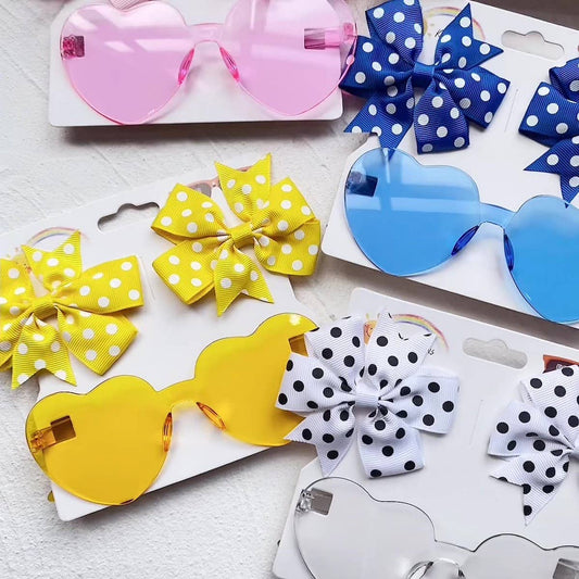 Kids Polka Dot Grosgrain Bow Hair Clip &Sunglasses