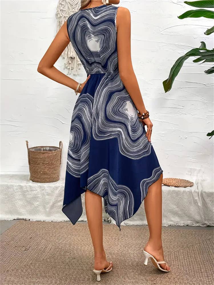 Printed dress with irregular split