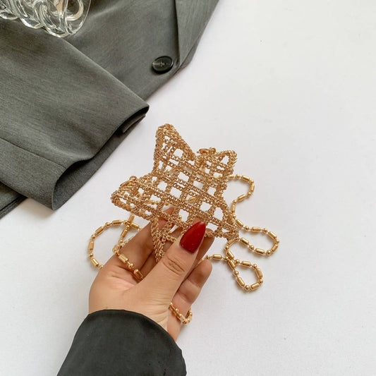 FIVE-POINTED STAR HOLLOW CHAIN SQUARE CLUTCH BAG_CWAB3260