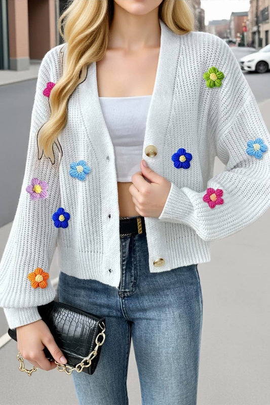 CWOSWL07386_WOMEN CROCHET PATCHWORK SHORT KNIT CARDIGAN