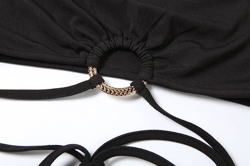 SEMI-HIGH NECK SEXY MIDRIFF HIP WRAP SLIM DRESS