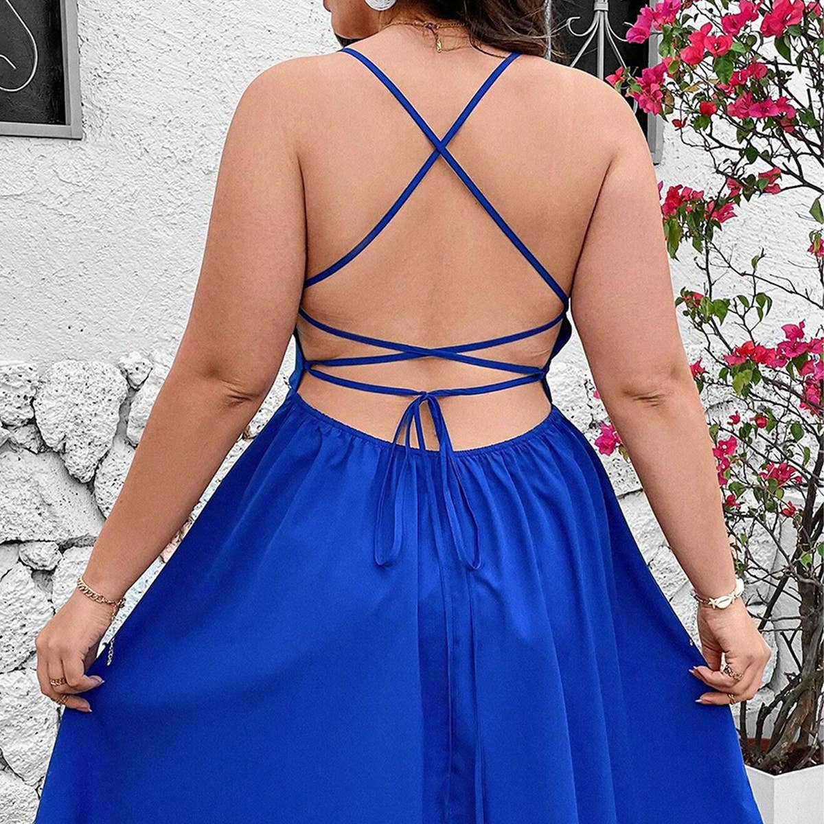 Strappy Backless Midi Dress ??Sexy Tie Design_CWDHL1042