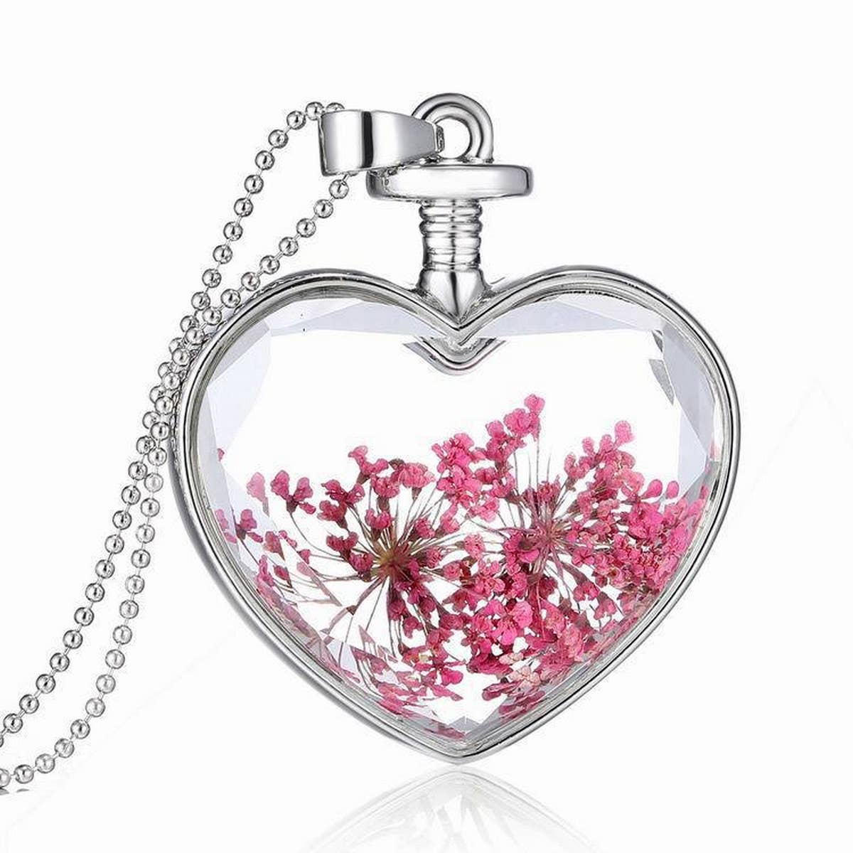 HEART CRYSTAL PLANT DRIED FLOWER NECKLACE